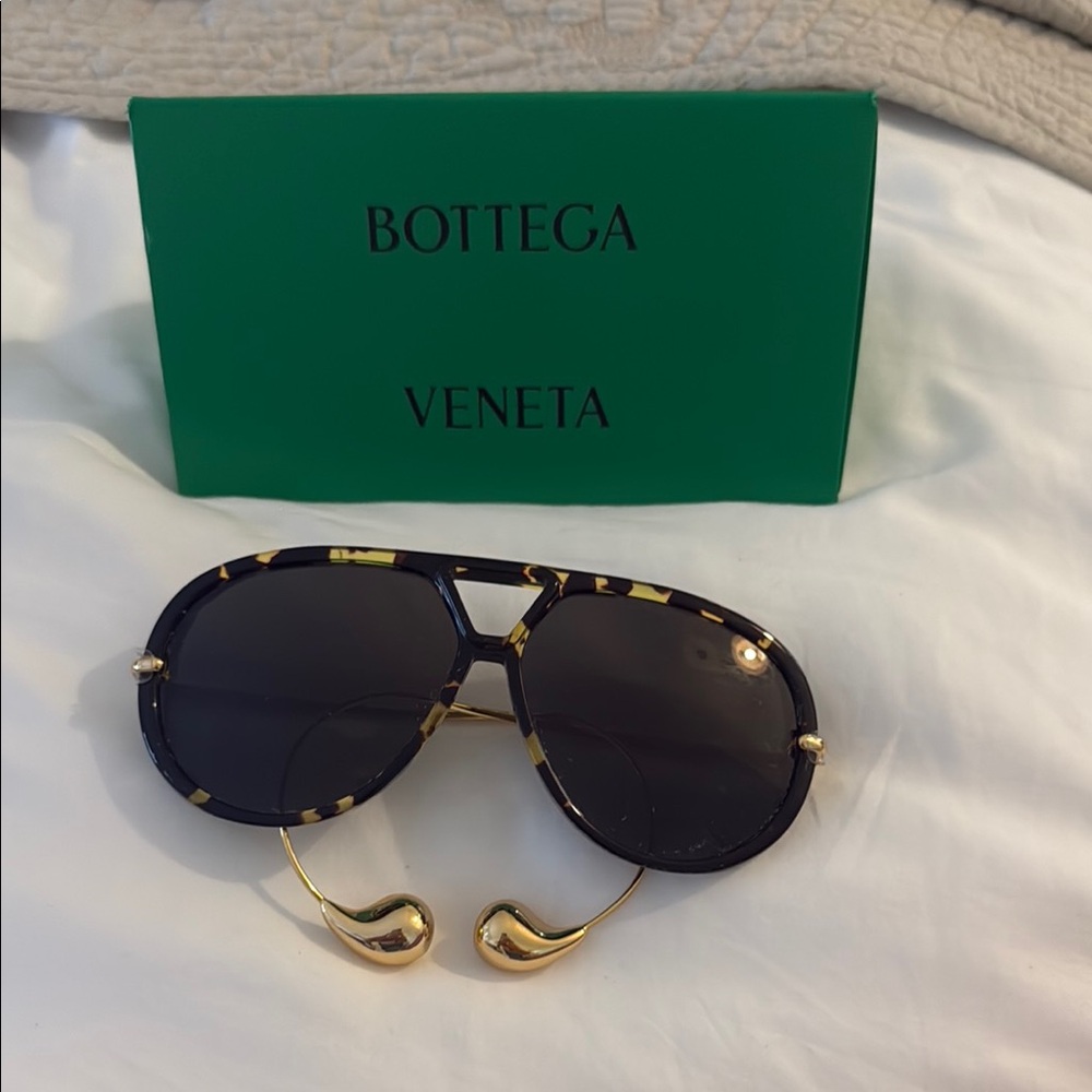 Bottega Veneta Black and Gold Aviator Sunglasses